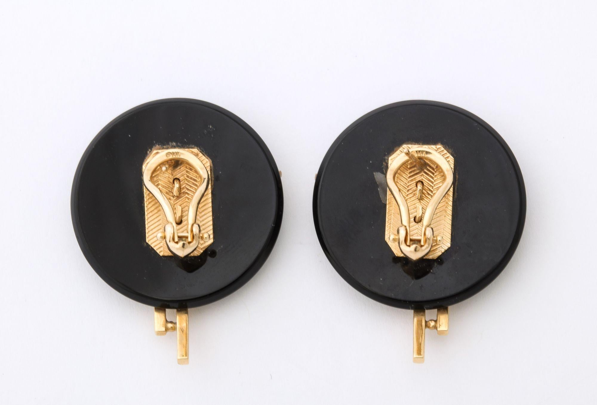 Onyx and 14 k Gold Clip Earrings 1