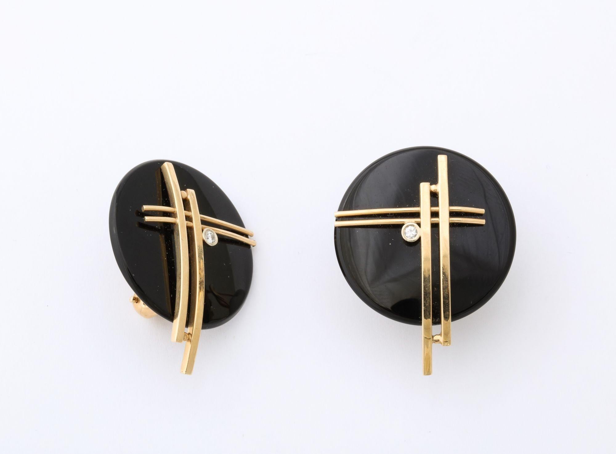 Onyx and 14 k Gold Clip Earrings 3