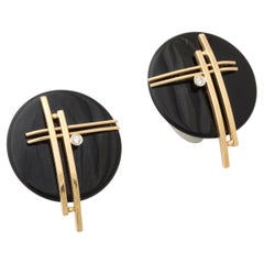 Onyx and 14 k Gold Clip Earrings