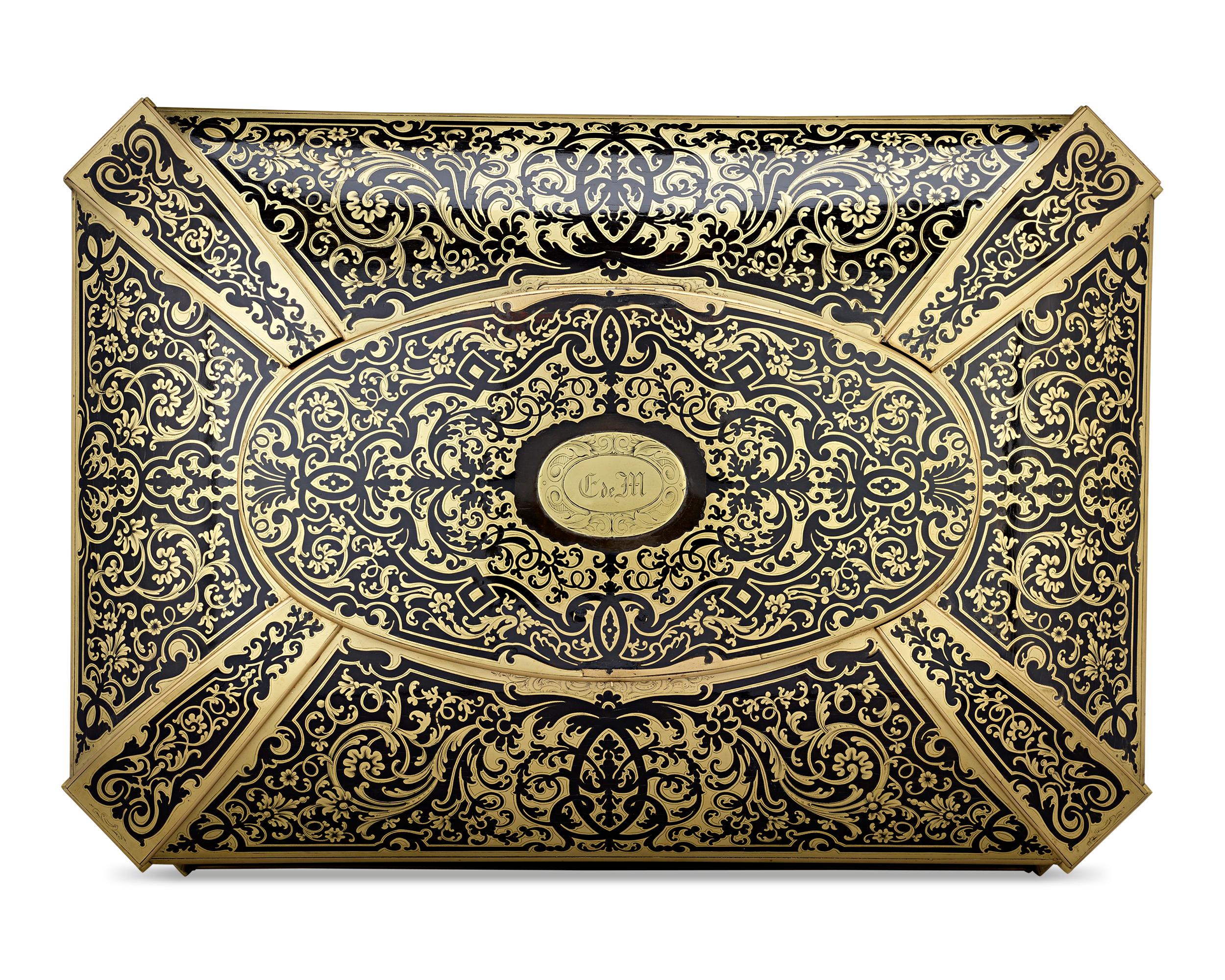 Français Coffret en marqueterie Boulle d'ébène et de laiton de la Maison Vervelle
