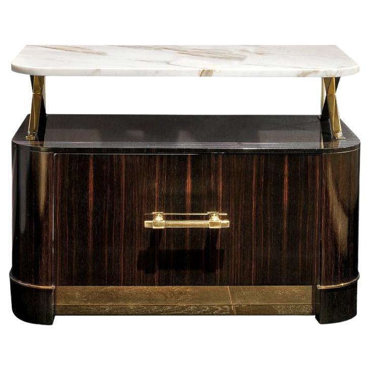 Ebony and Calacatta Bedside Table For Sale