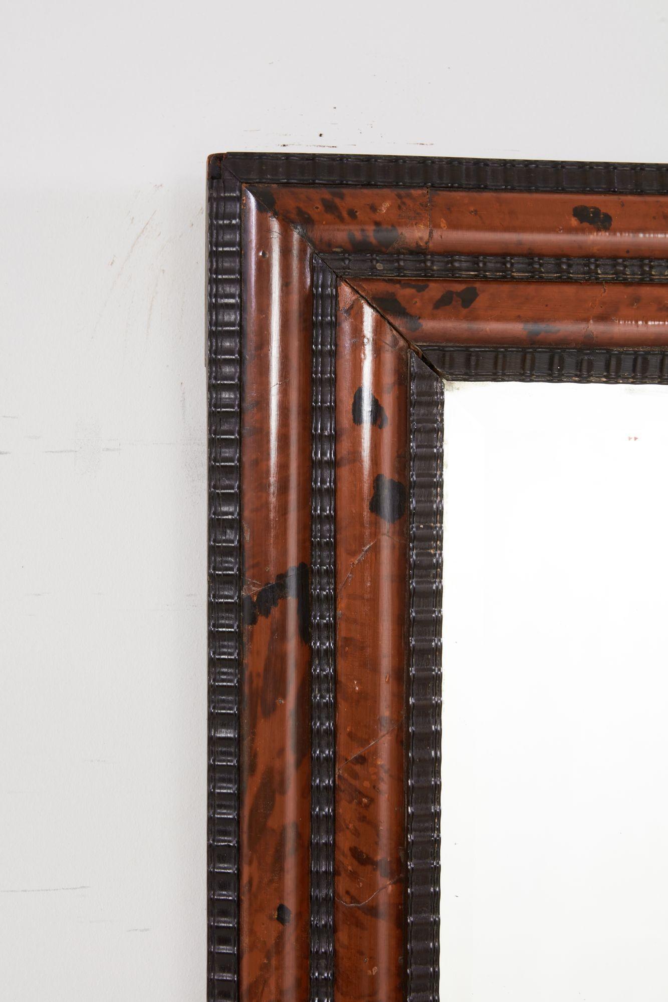Belgian Ebony and Faux Tortoise Mirror For Sale