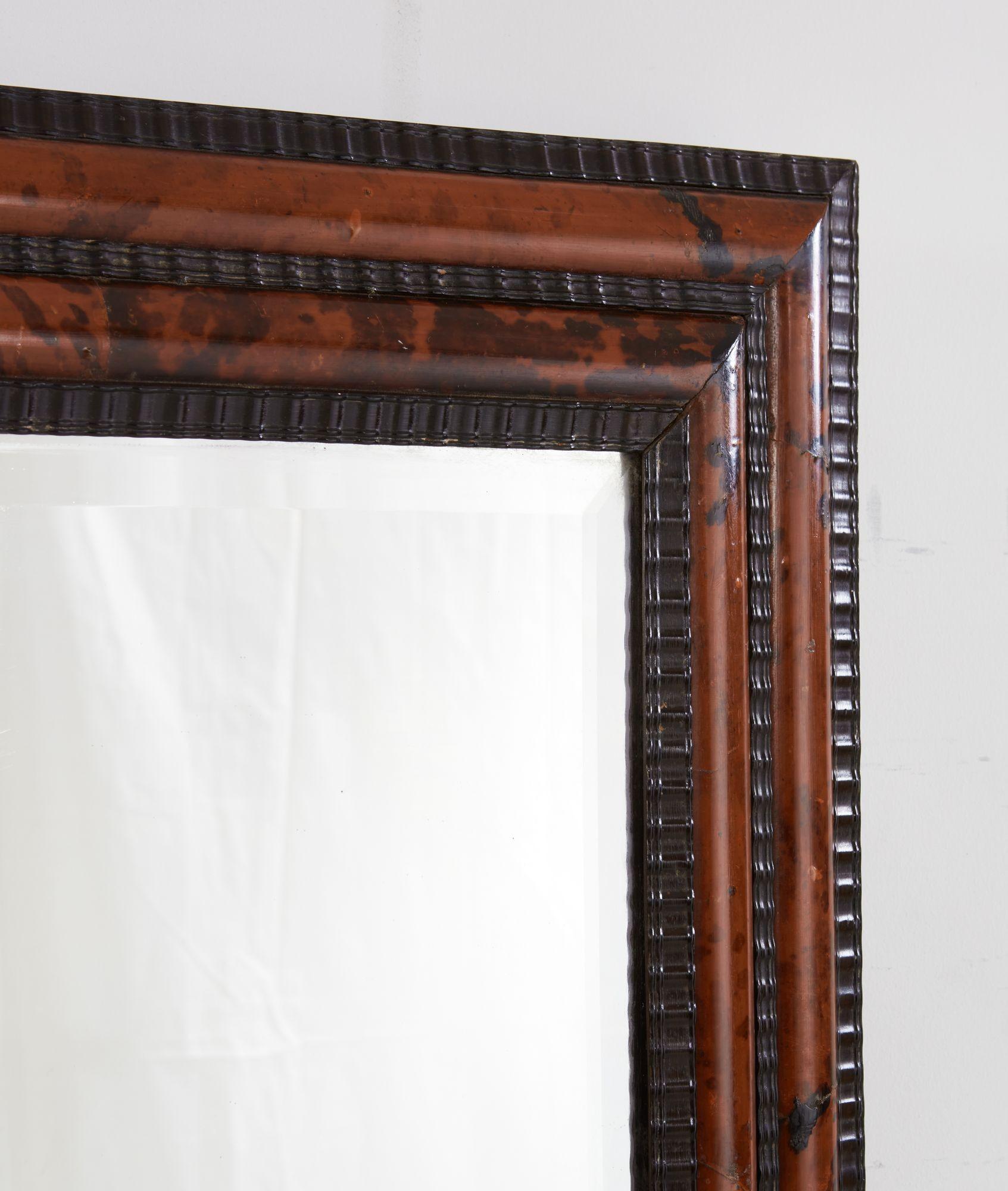 Veneer Ebony and Faux Tortoise Mirror For Sale