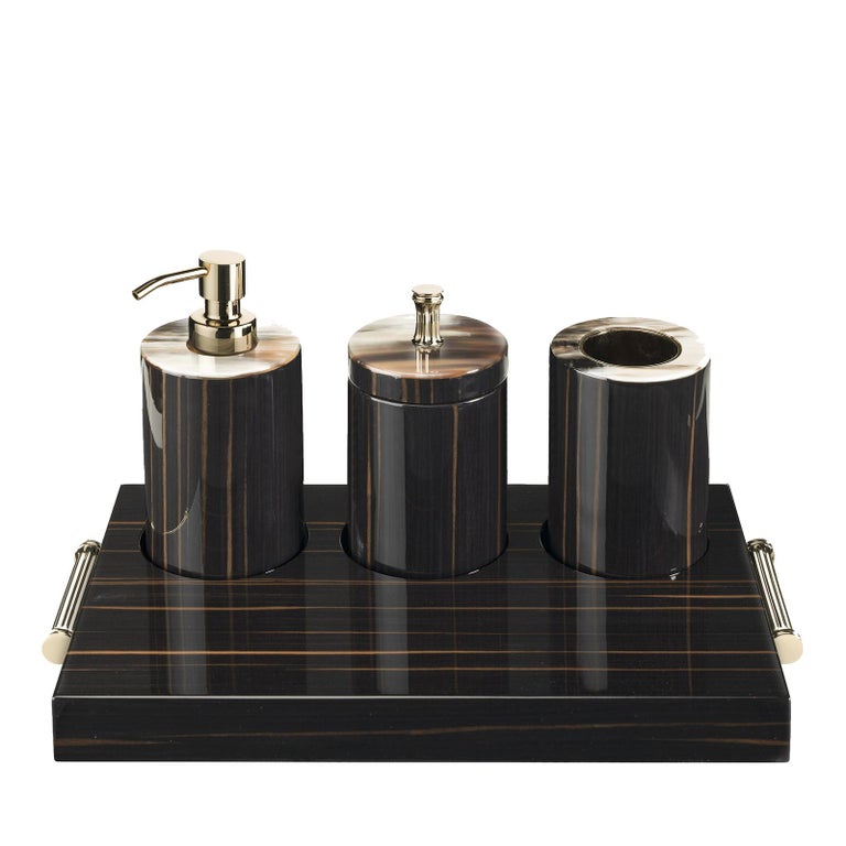 Ebony and Gold Bathroom Accessory Set and Tray For Sale at 1stdibs