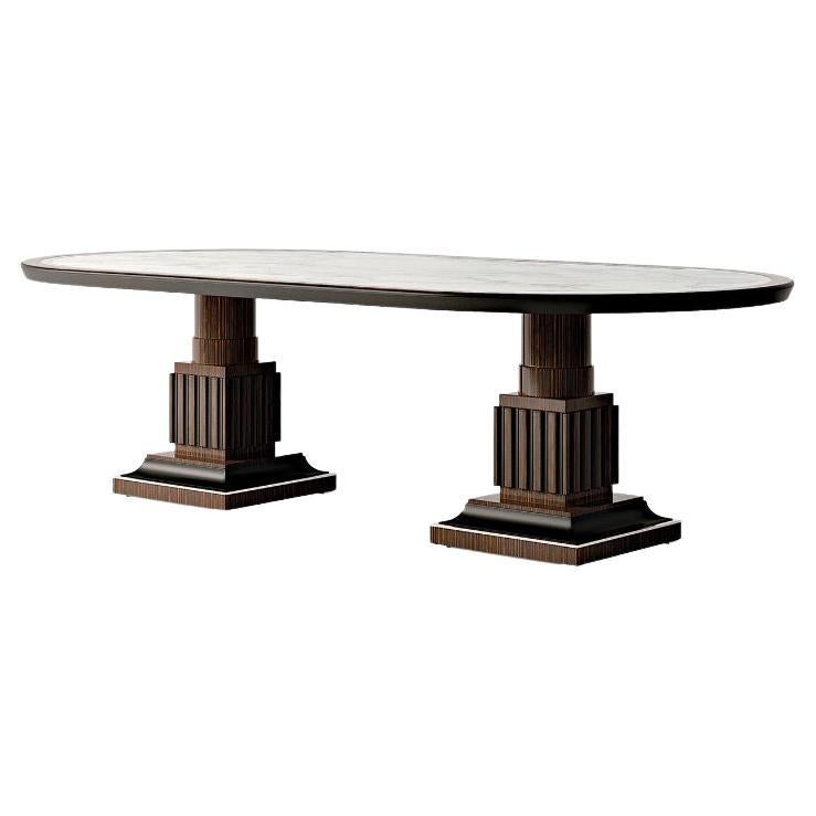 Ebony and Marble Oval Table For Sale