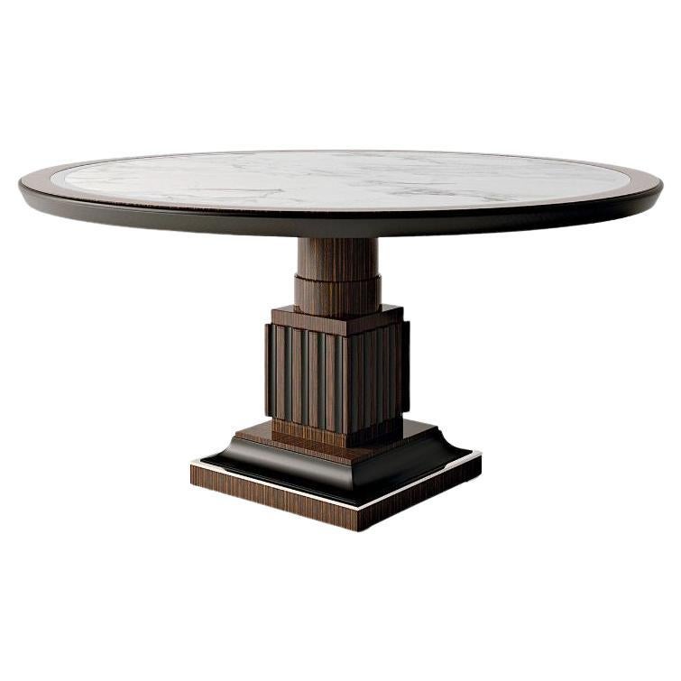 Runder Tisch aus Ebenholz und Marmor im Angebot