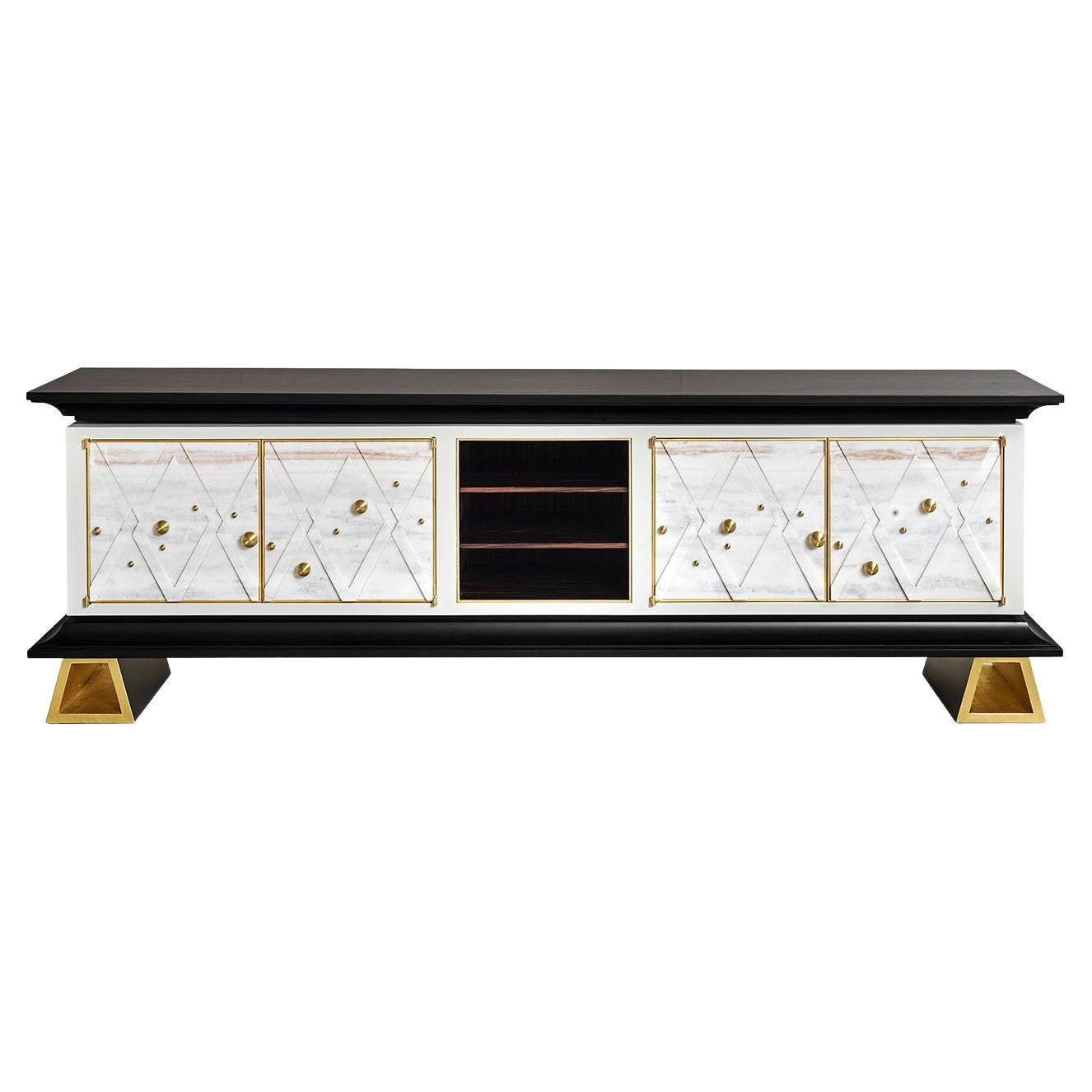Ebony And Marble Sideboard For Sale