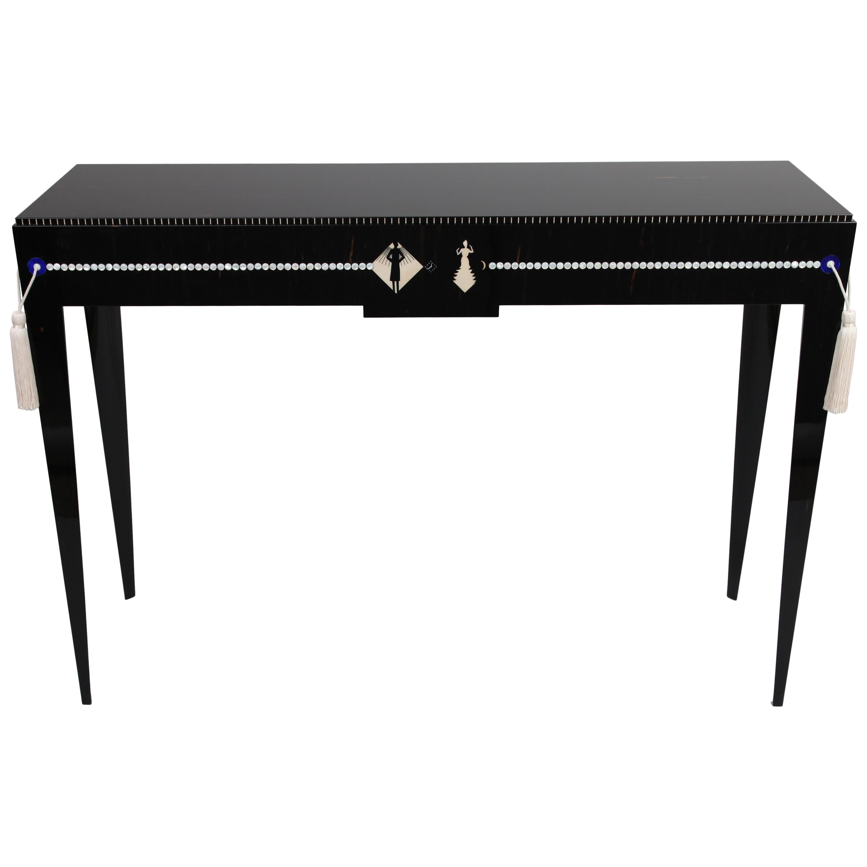 Ebony and Mother of Pearl Marquetry Console Table, France