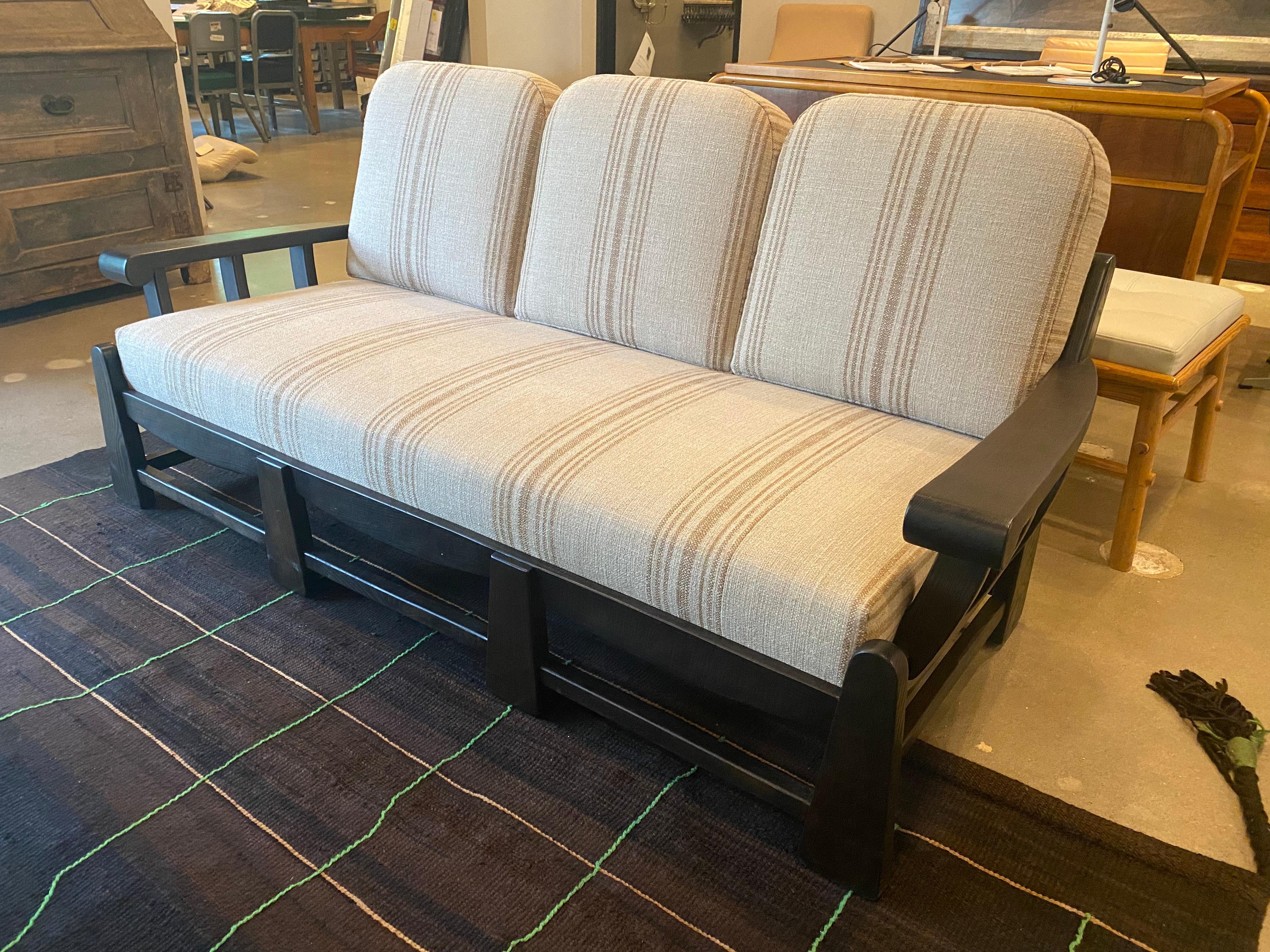 Ebony Ash and Linen Sofa, Dutch, 1960's In Good Condition For Sale In Austin, TX