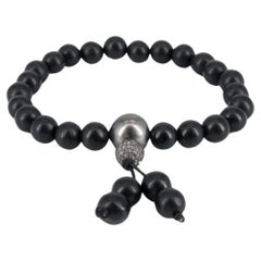 Ebony beaded bracelet with Tahiti pearl and diamond bead for Men