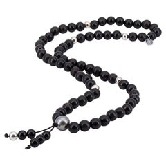 Ebony beads necklace with Tahiti pearl and silver beads