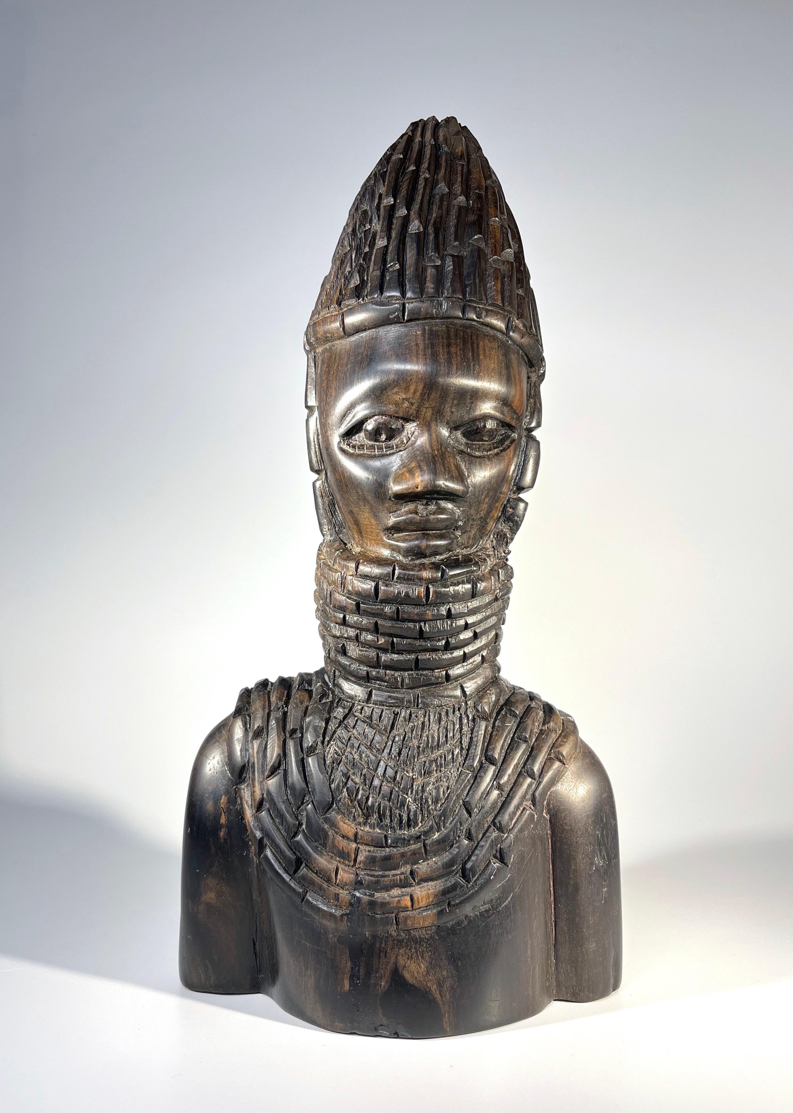 Ebony Benin Kingdom, Bust Carving Of A Young Nigerian Warrior, 1970's For Sale 3