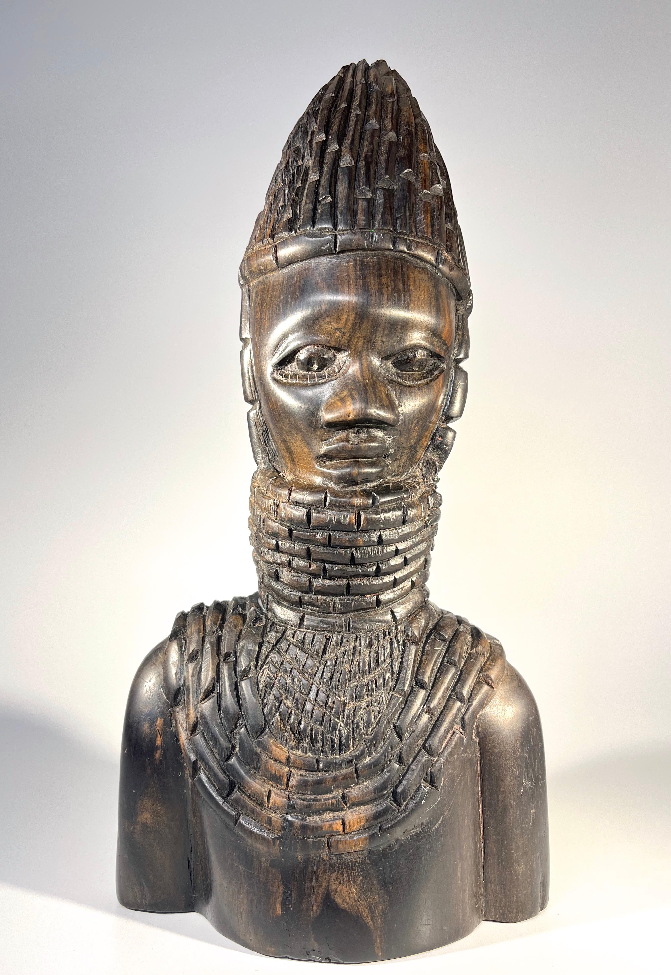 Beninese Ebony Benin Kingdom, Bust Carving Of A Young Nigerian Warrior, 1970's For Sale