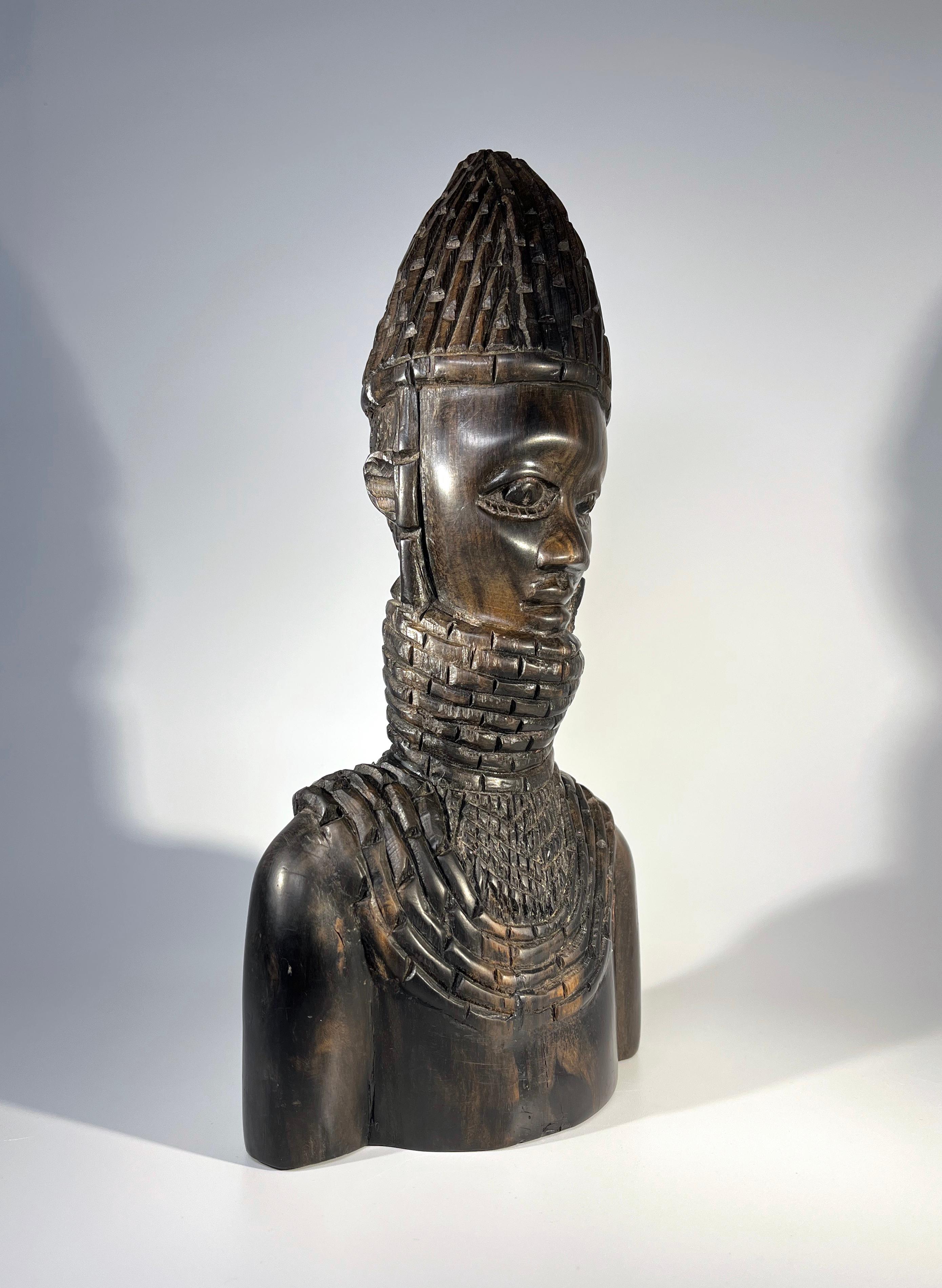 Ebony Benin Kingdom, Bust Carving Of A Young Nigerian Warrior, 1970's For Sale 2