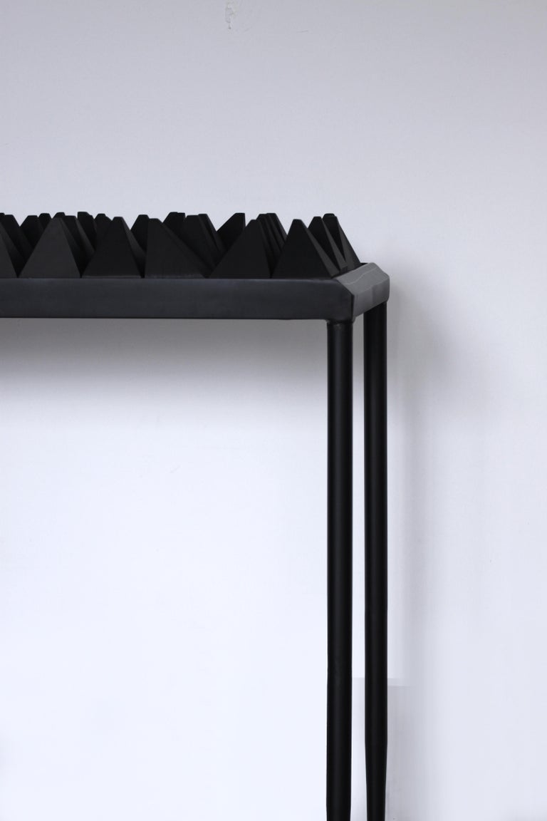 Ebony Black Wood Sculpture Console with Metal Base in Black Color For ...