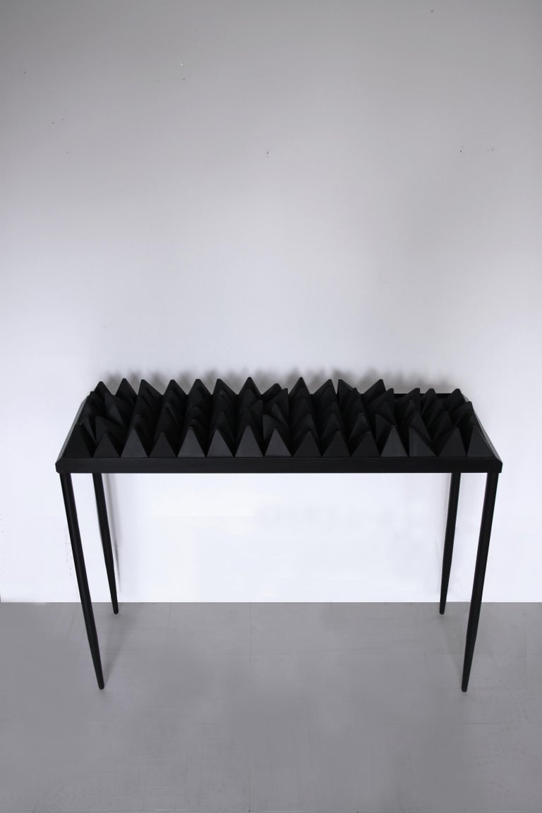Ebony Black Wood Sculpture Console with Metal Base in Black Color For ...
