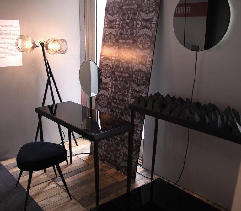 Ebony Black Wood Sculpture Console with Metal Base in Black Color For ...
