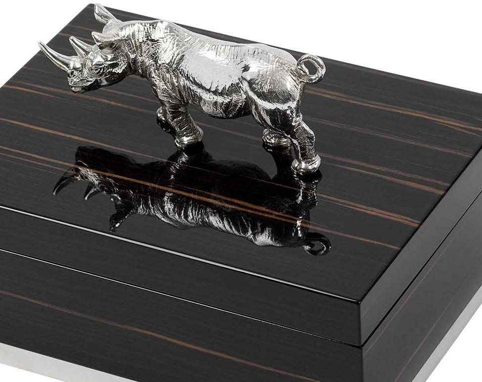 Ebony Box with Silver Rhinoceros In New Condition In Milan, IT