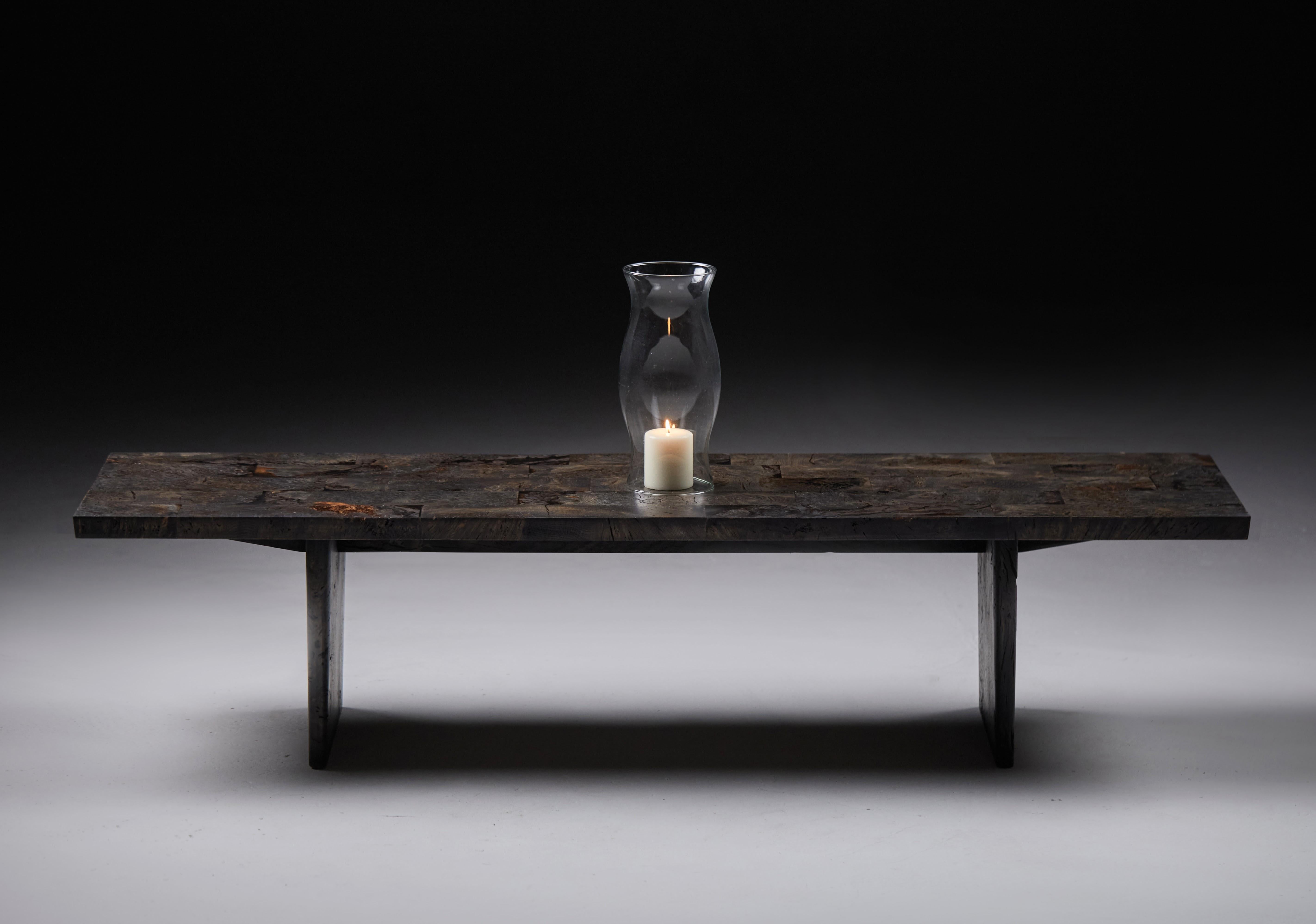 Low Ebonized Burr Oak Bench by Jonathan Field. Unique For Sale 4