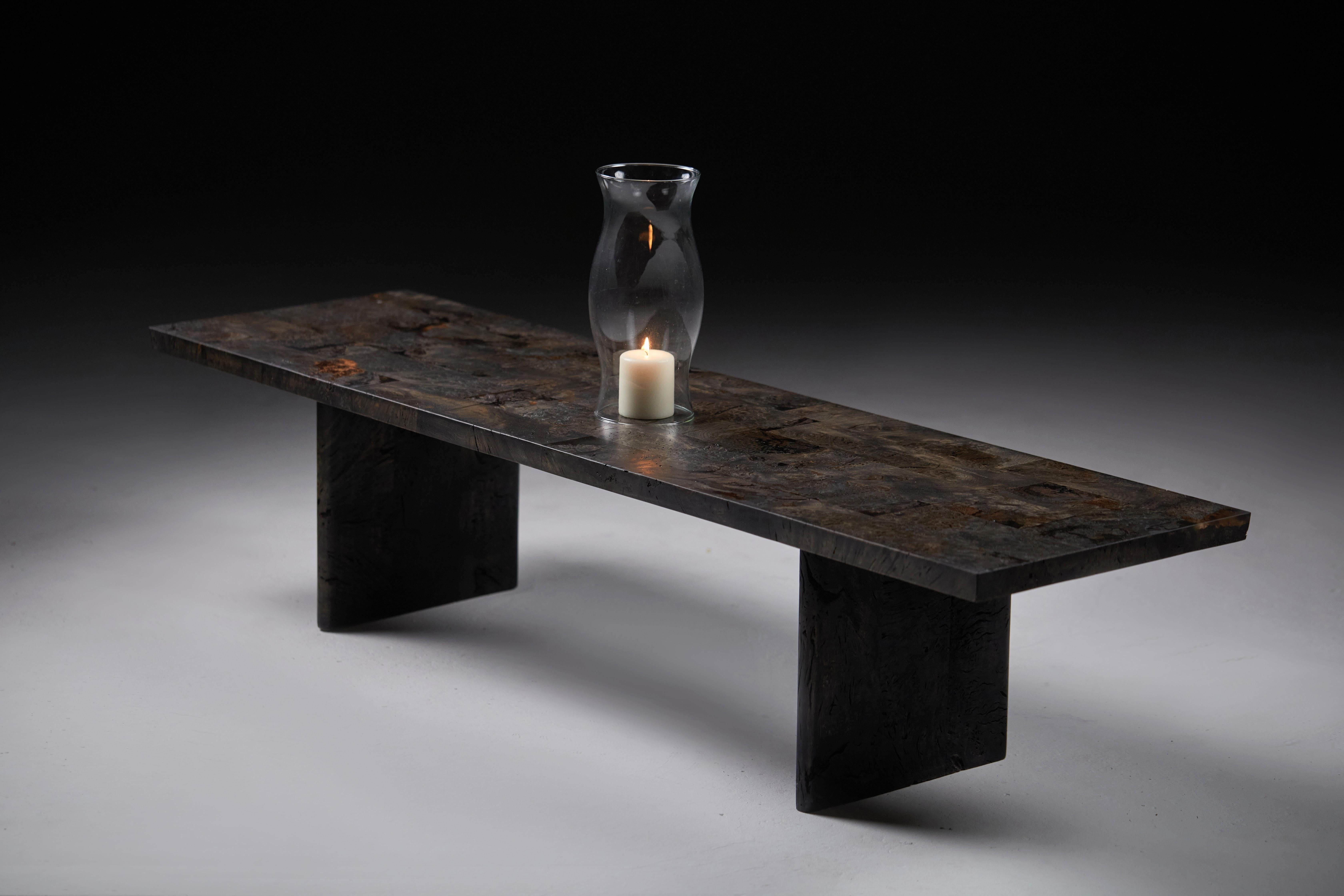 Low Ebonized Burr Oak Bench by Jonathan Field. Unique For Sale 5