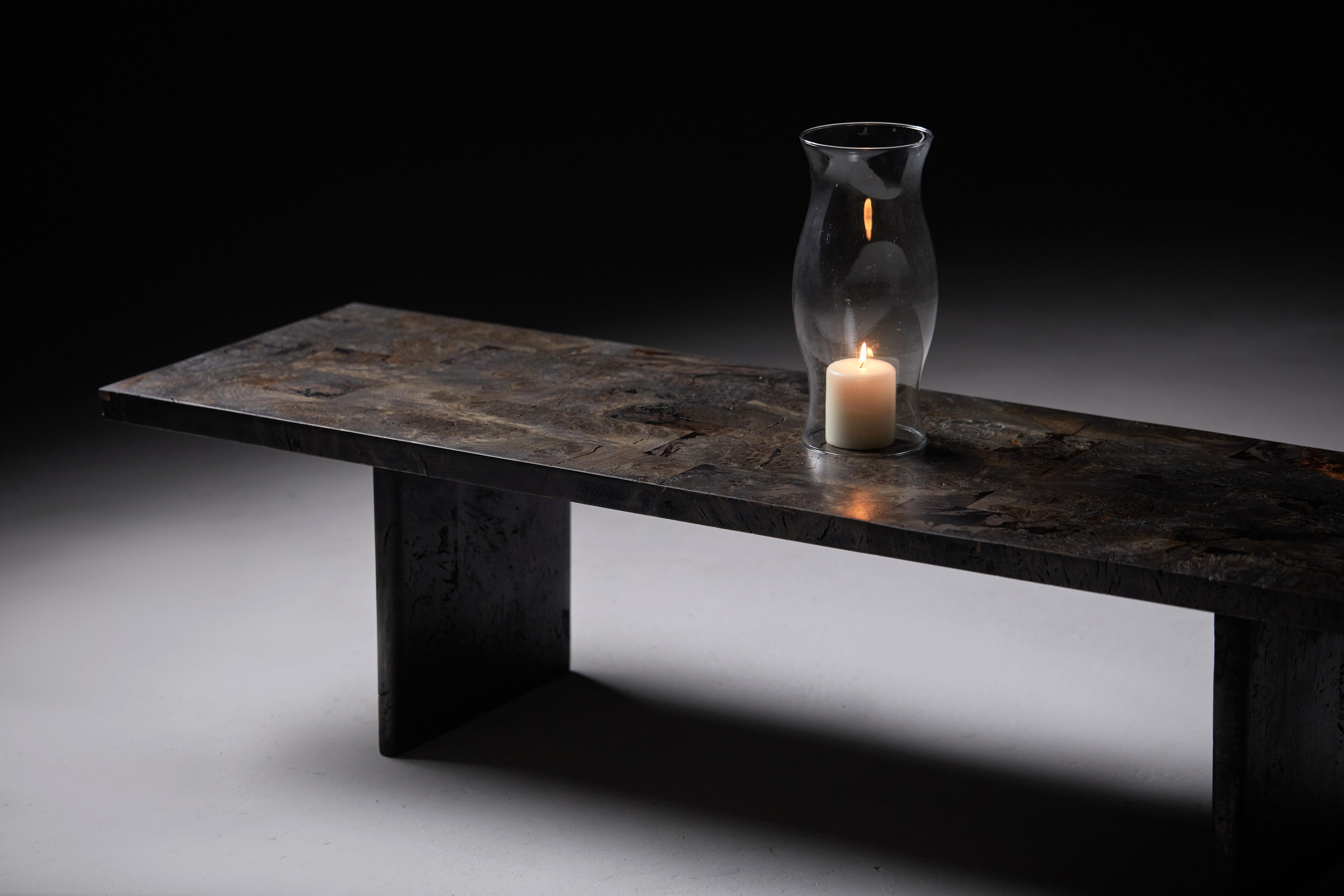 Low Ebonized Burr Oak Bench by Jonathan Field. Unique For Sale 6