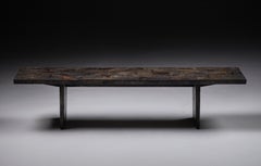 Low Ebonized Burr Oak Bench by Jonathan Field. Unique