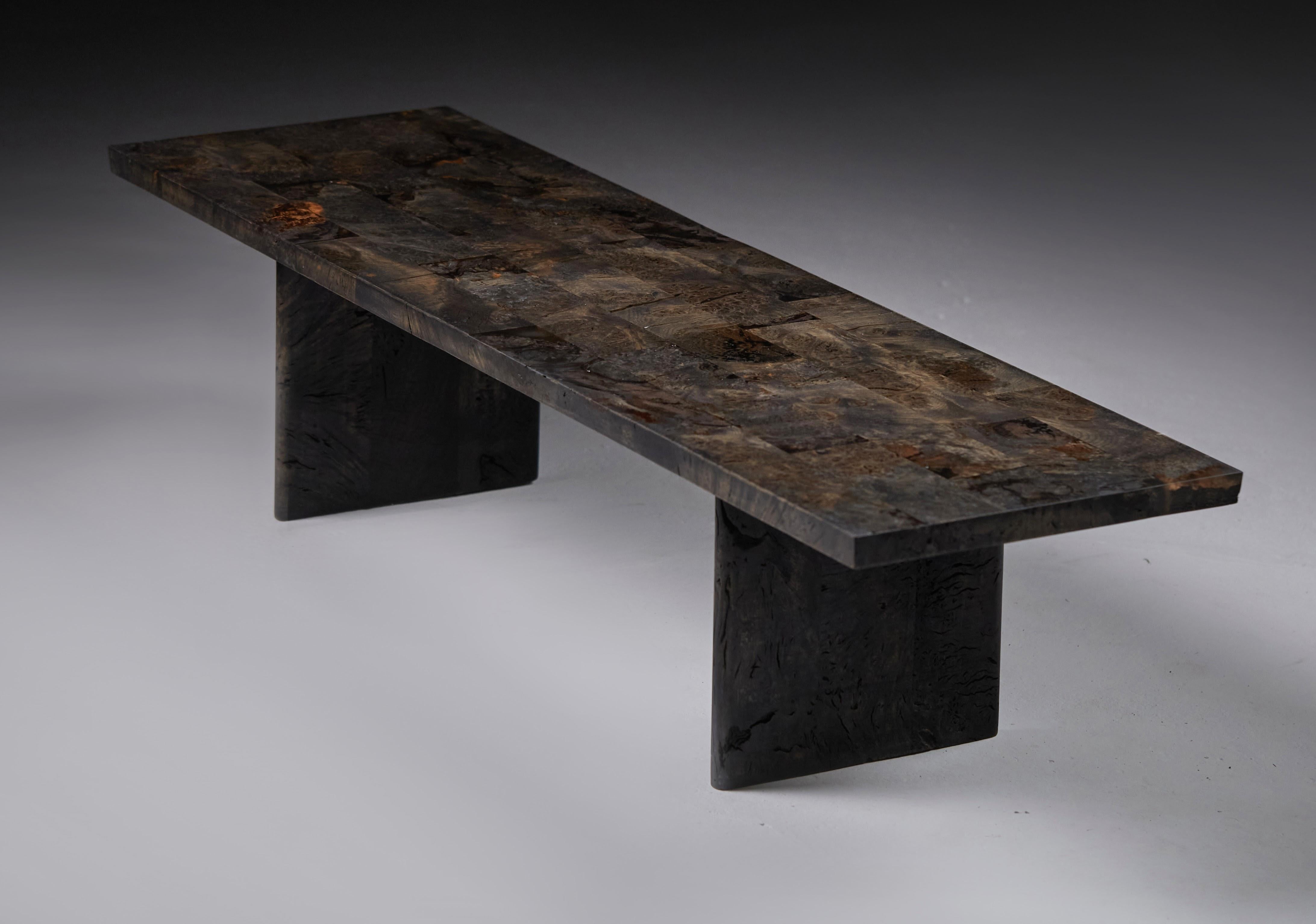 Low Ebonized Burr Oak Bench by Jonathan Field. Unique In New Condition For Sale In London, GB
