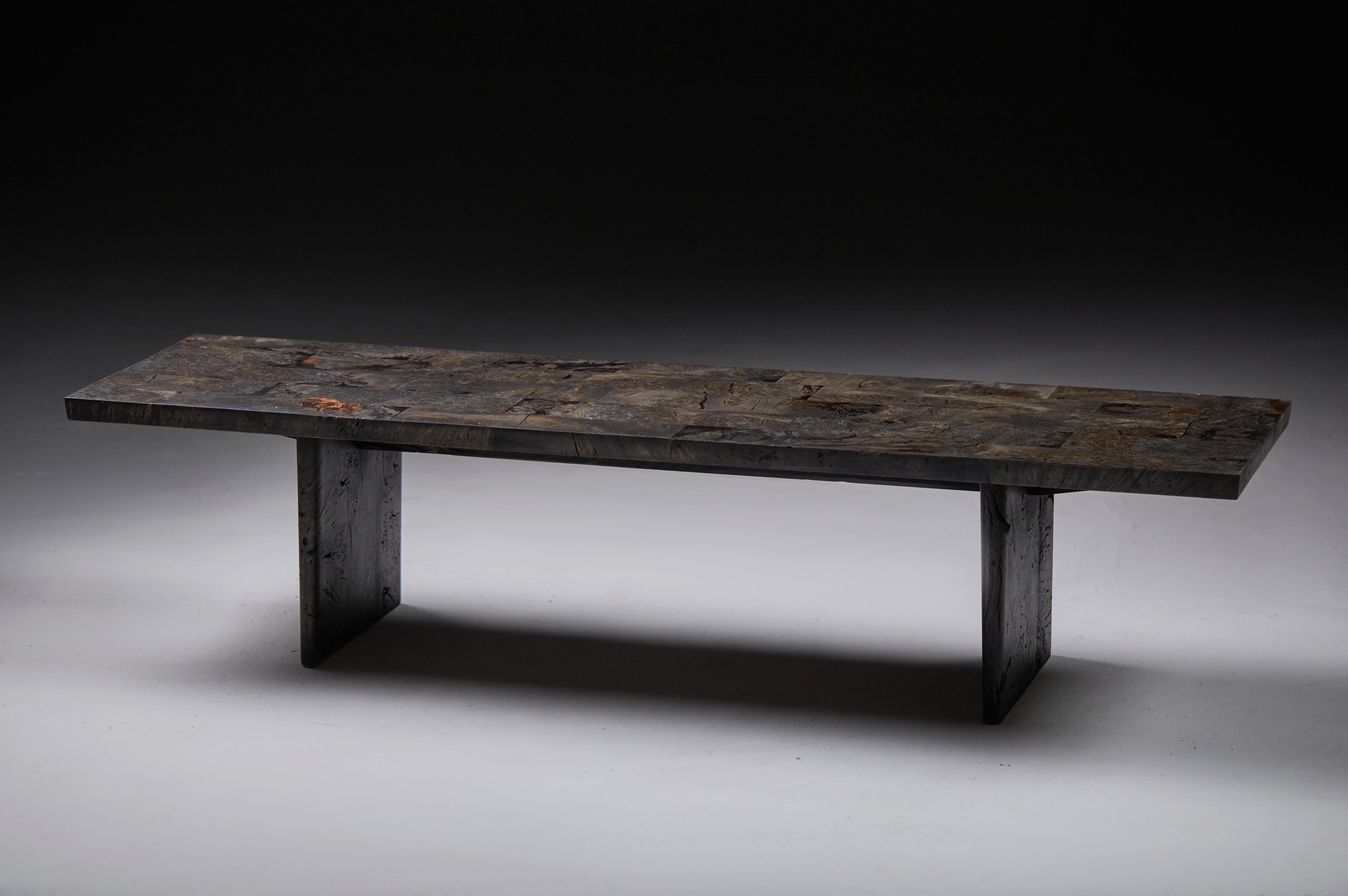 Low Ebonized Burr Oak Bench by Jonathan Field. Unique For Sale 2