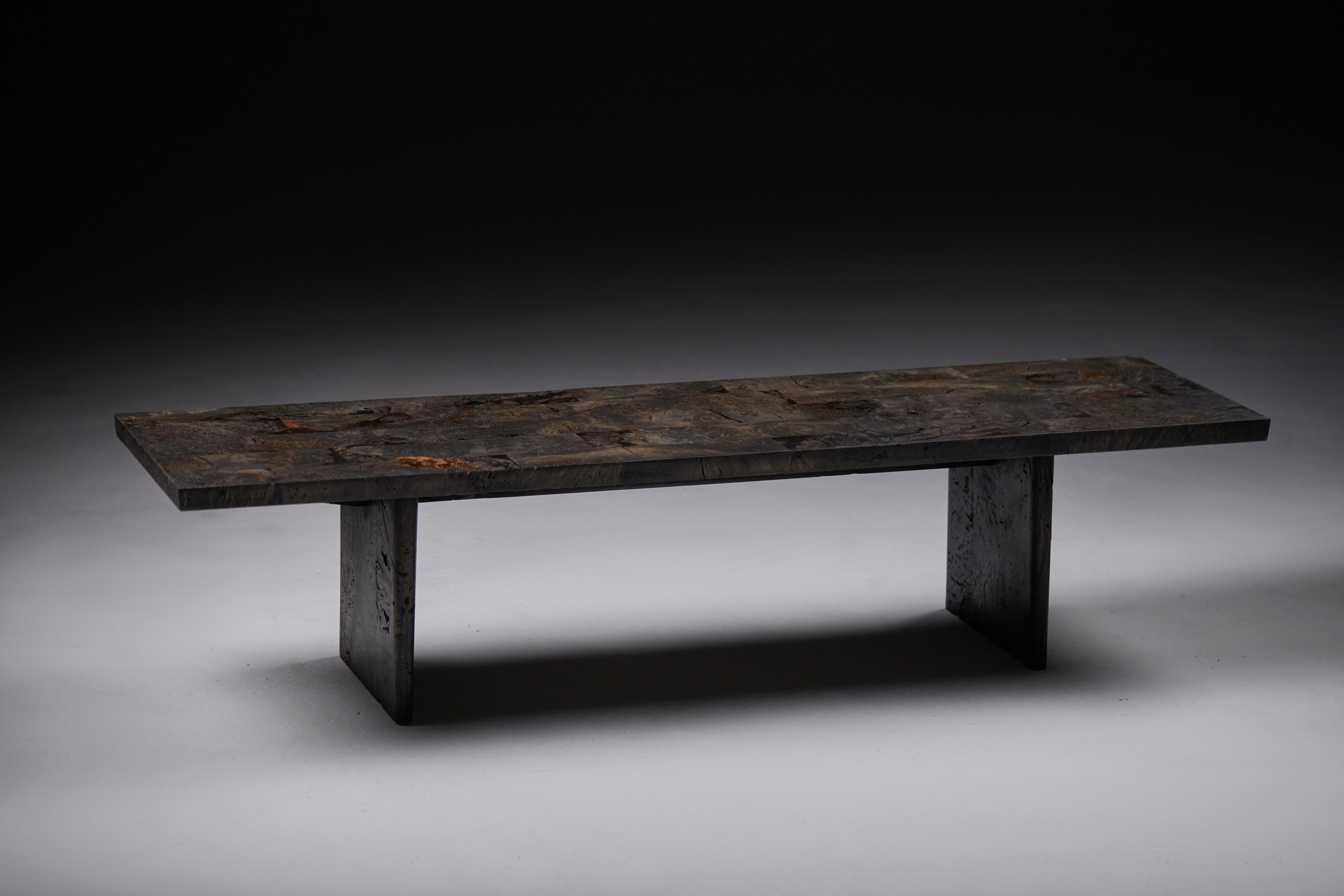Low Ebonized Burr Oak Bench by Jonathan Field. Unique For Sale 3