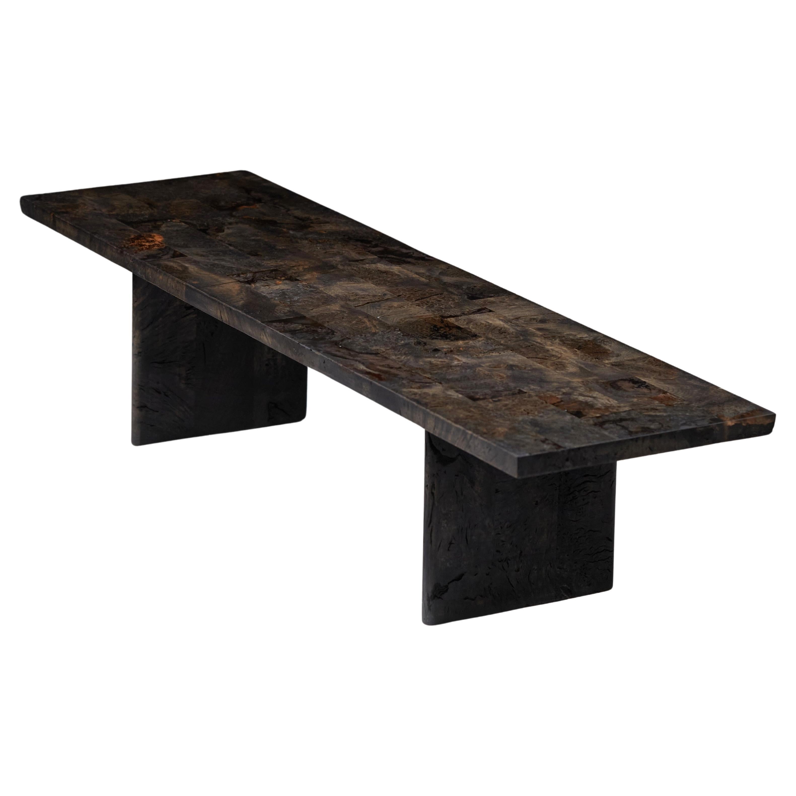 Low Ebonized Burr Oak Bench by Jonathan Field. Unique For Sale
