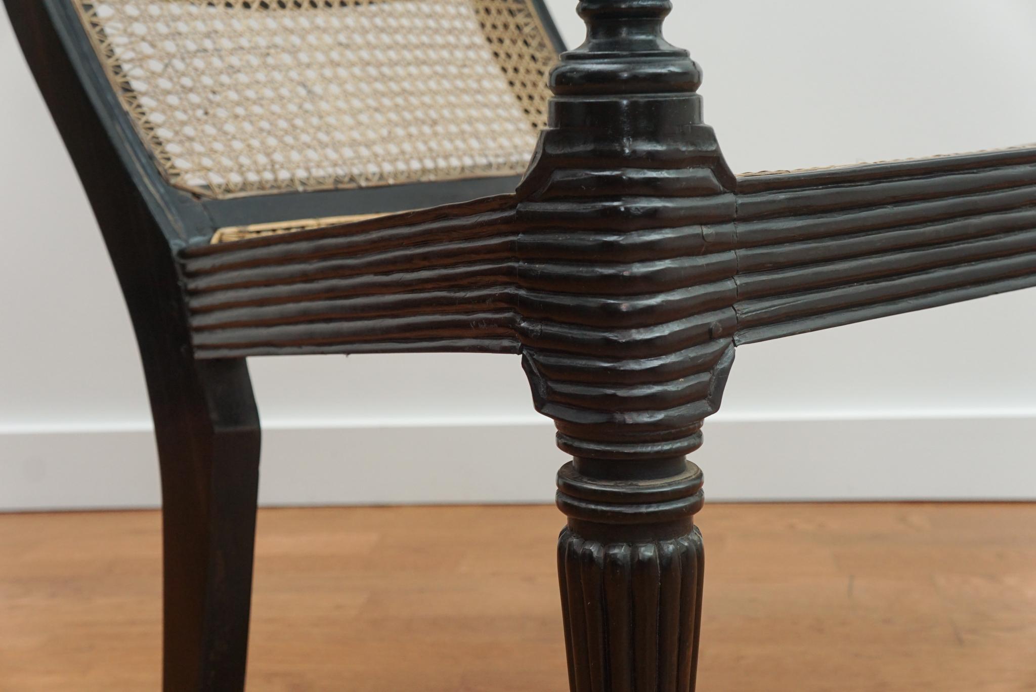 Ebony Carved Grandfather Shell Mark Chair For Sale 2