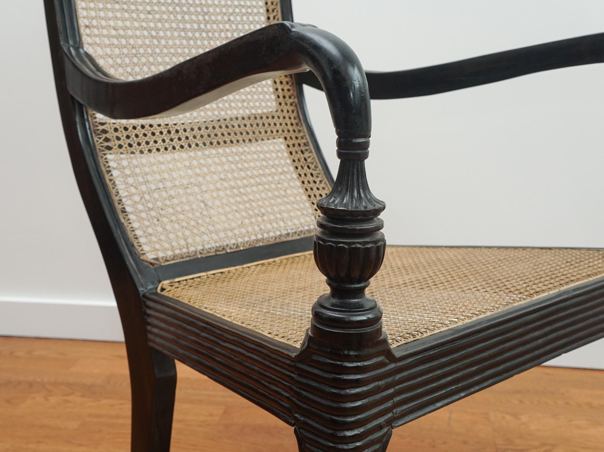 Ebony Carved Grandfather Shell Mark Chair For Sale 3