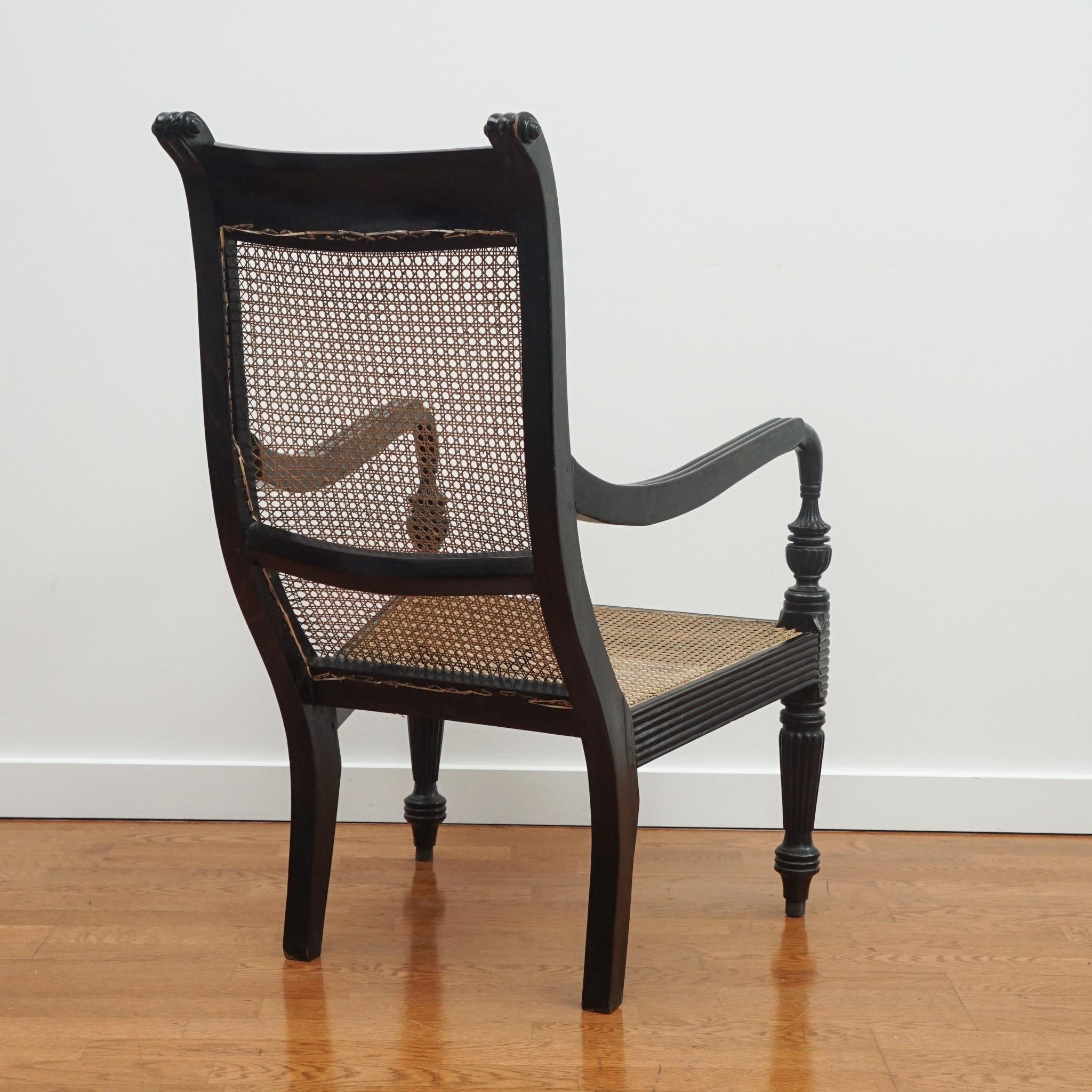 Ebony Carved Grandfather Shell Mark Chair For Sale 5