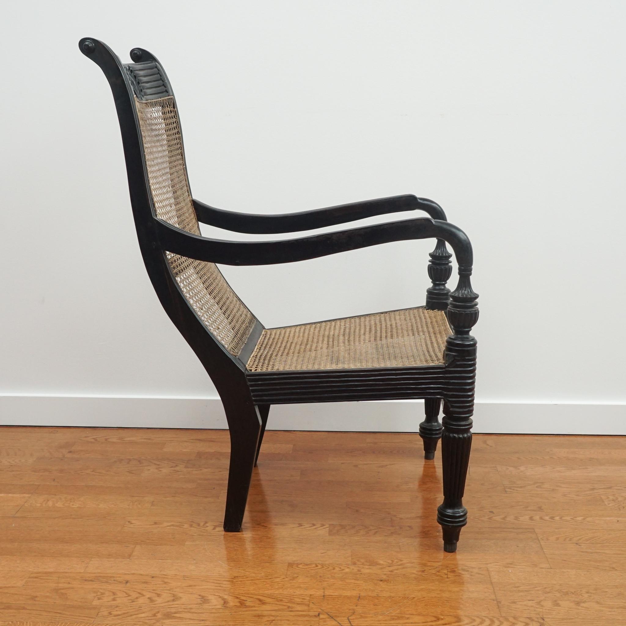 Ebony Carved Grandfather Shell Mark Chair For Sale 6