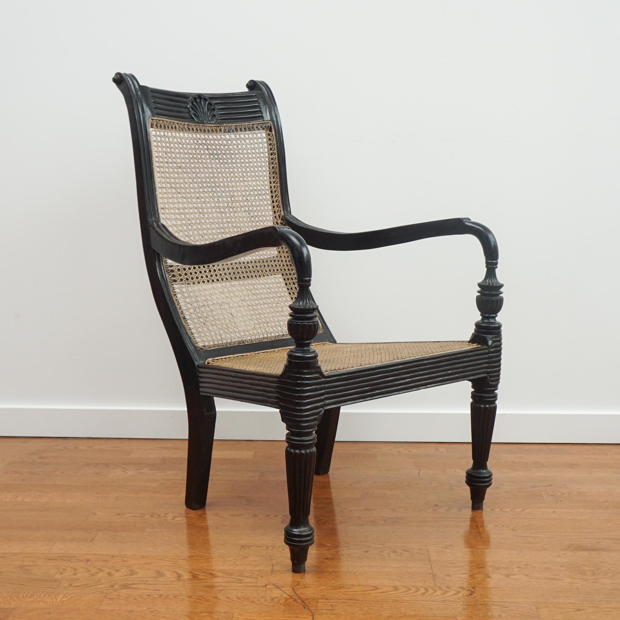 Ebony Carved Grandfather Shell Mark Chair For Sale 7