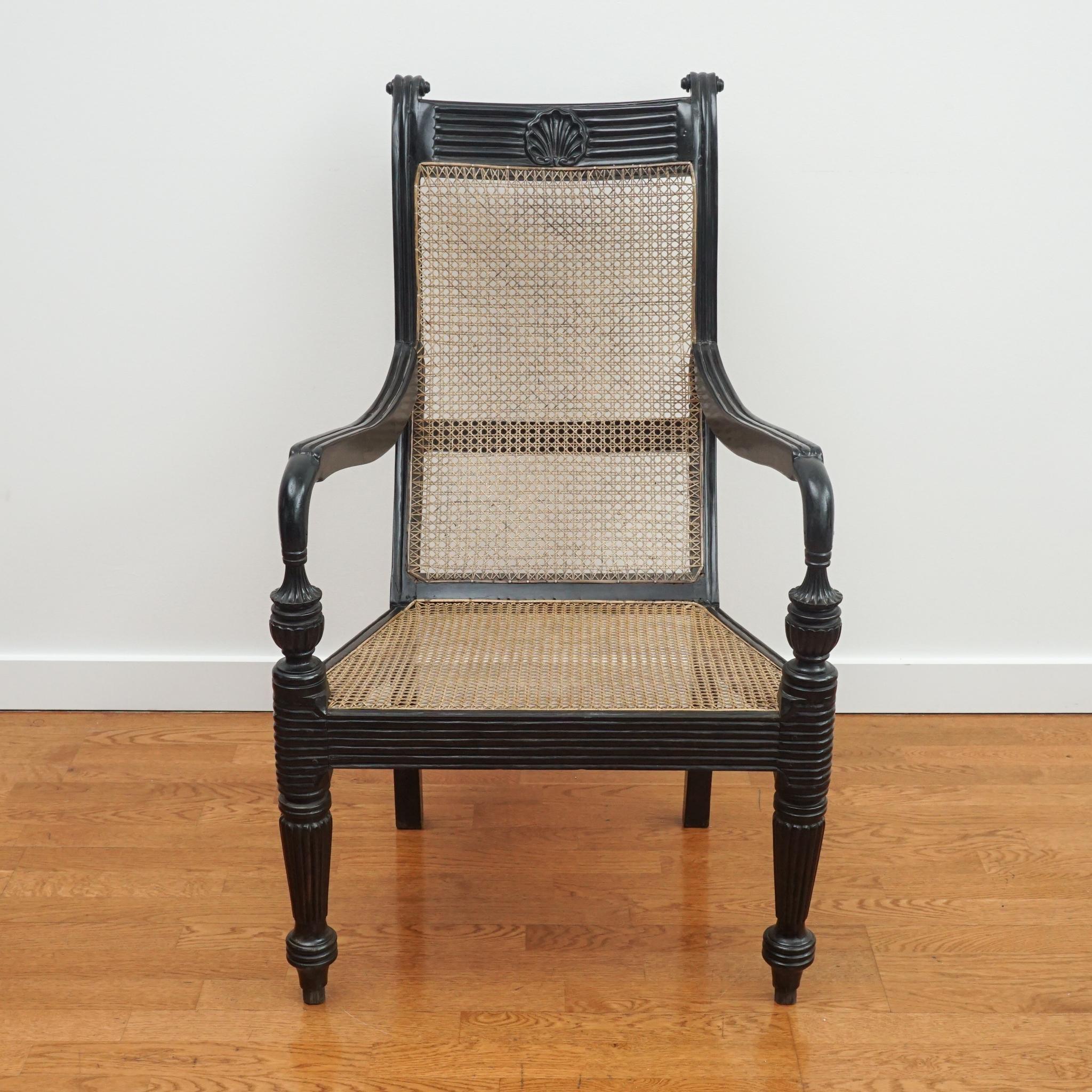 Ebony Carved Grandfather Shell Mark Chair For Sale 8