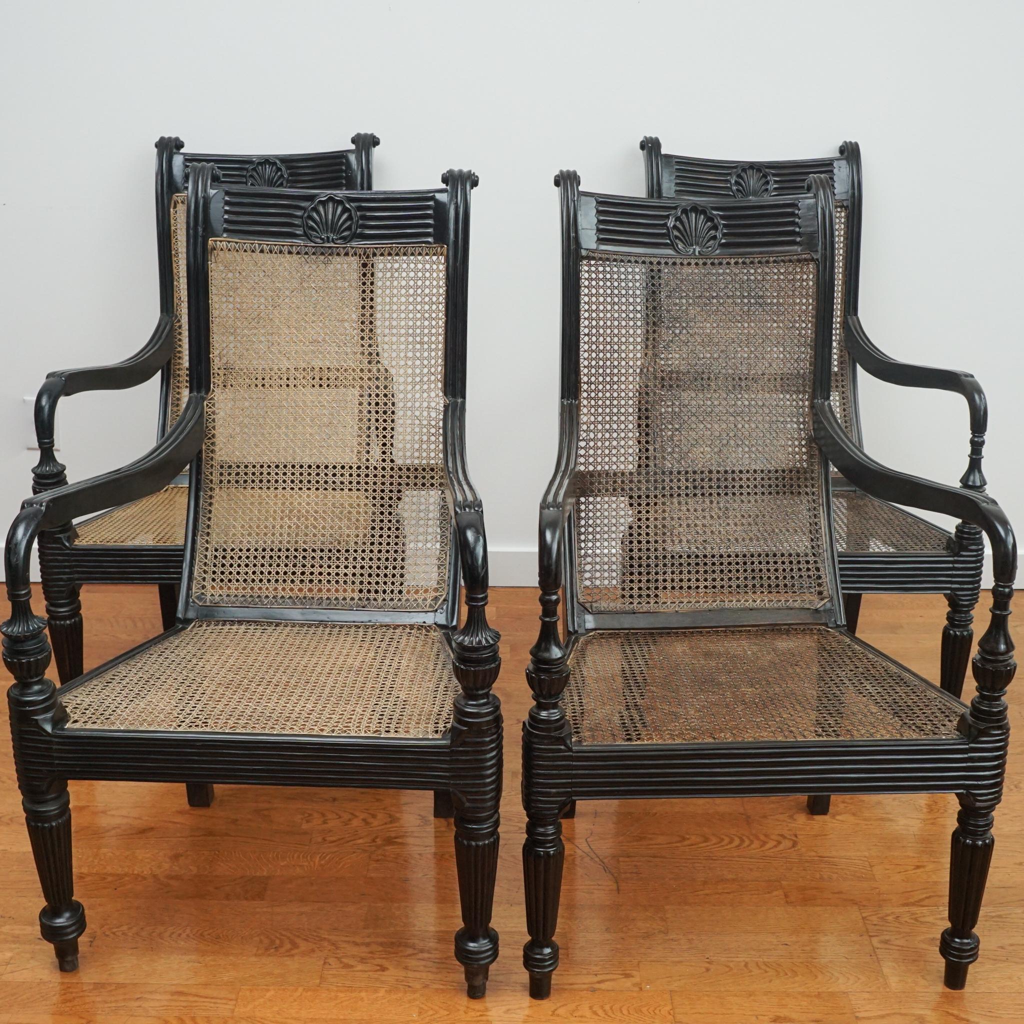 Ebony Carved Grandfather Shell Mark Chair In Good Condition For Sale In Hudson, NY