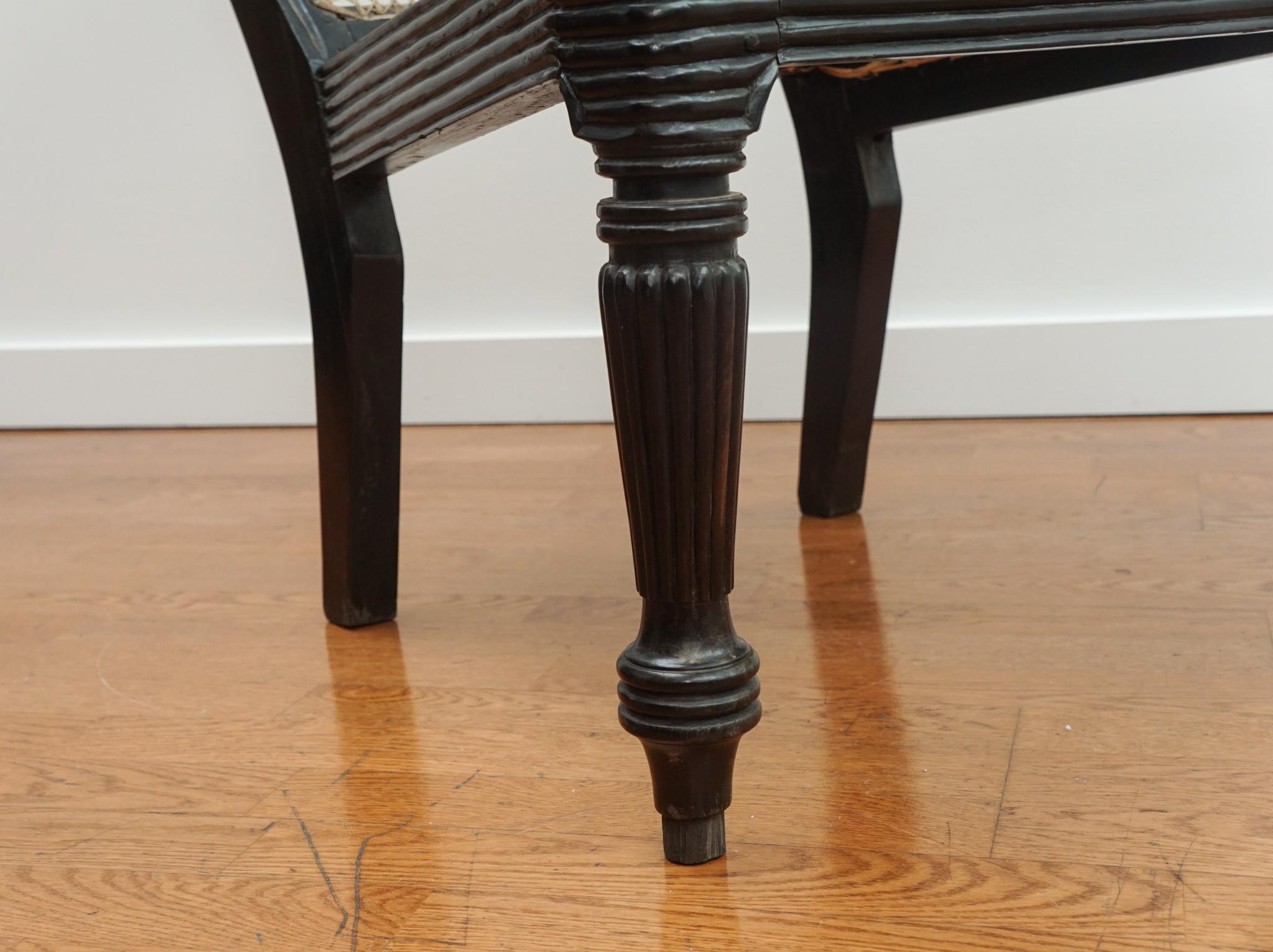 Ebony Carved Grandfather Shell Mark Chair For Sale 1