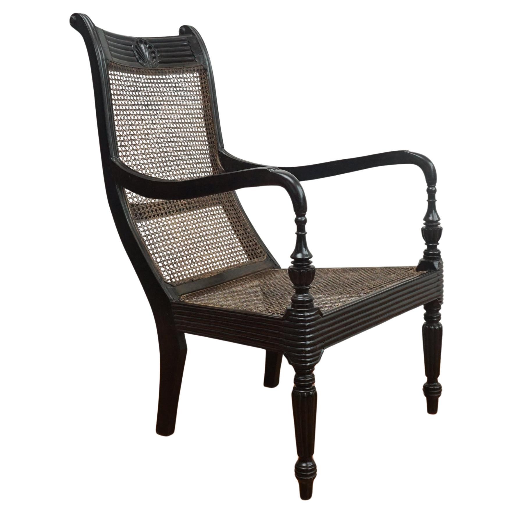 Ebony Carved Grandfather Shell Mark Chair For Sale