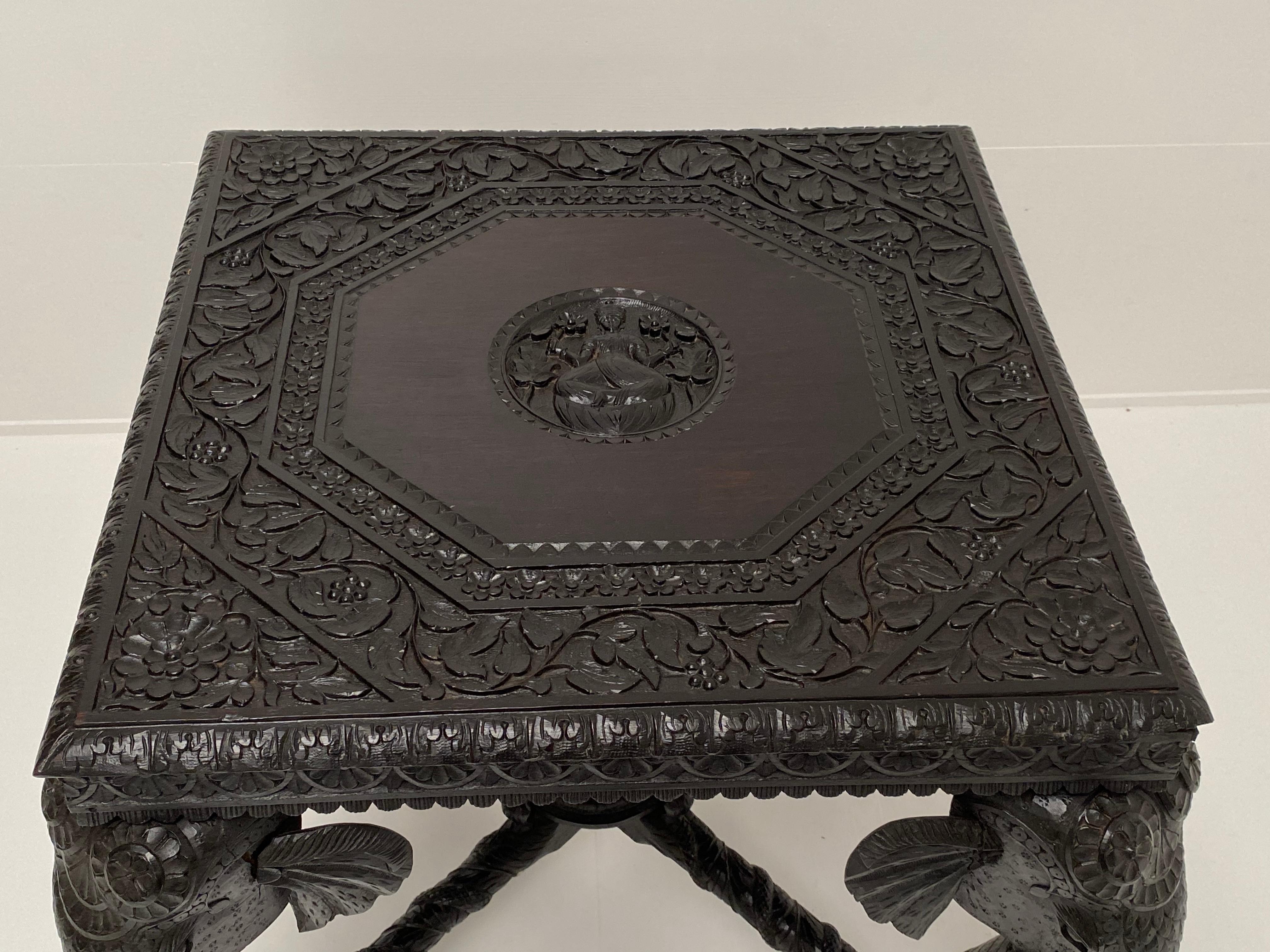 Indian Ebony Carved Side Table For Sale