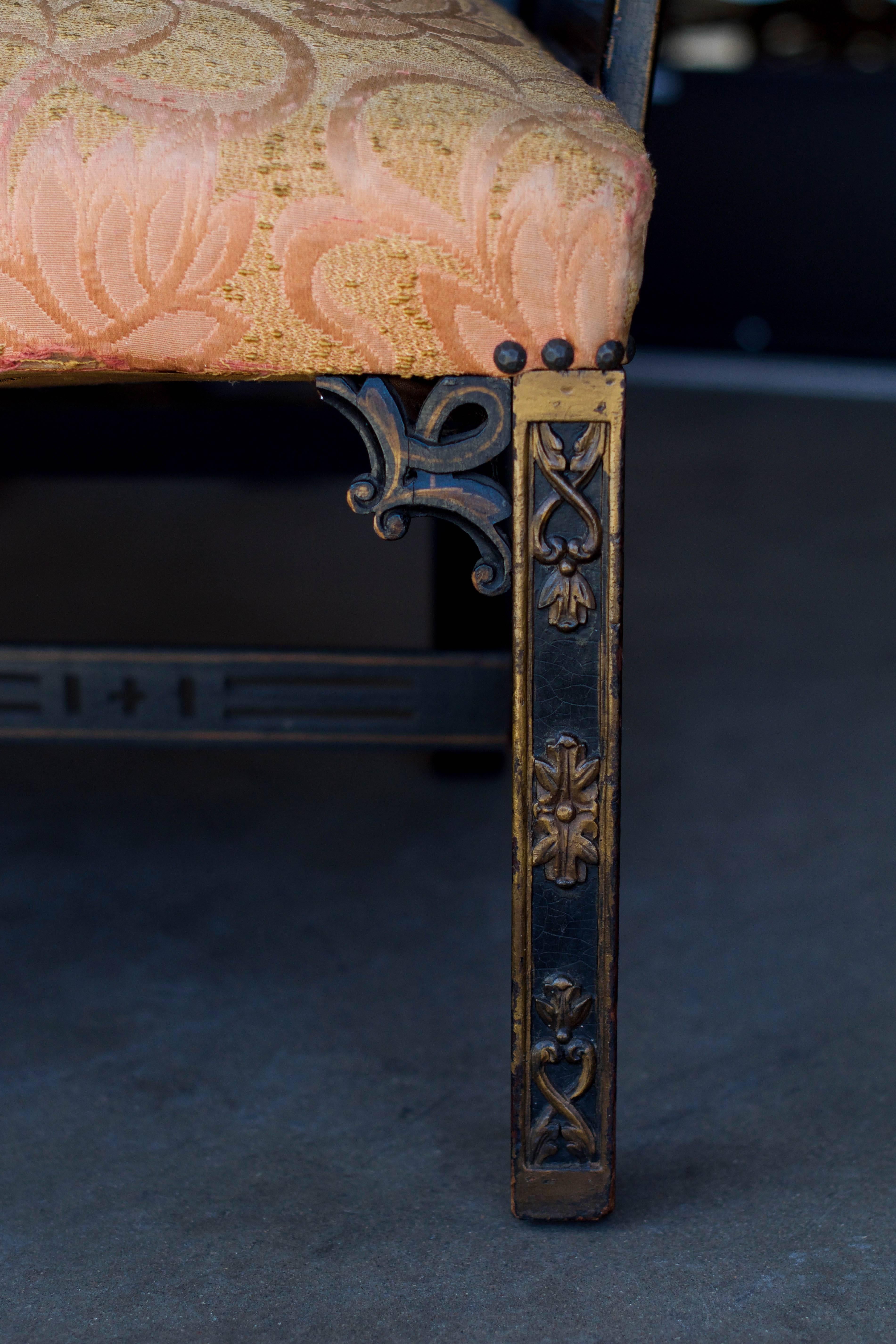 Painted Ebony Chippendale Chairs with Gilding and Chinoiserie, 19th Century, Pair