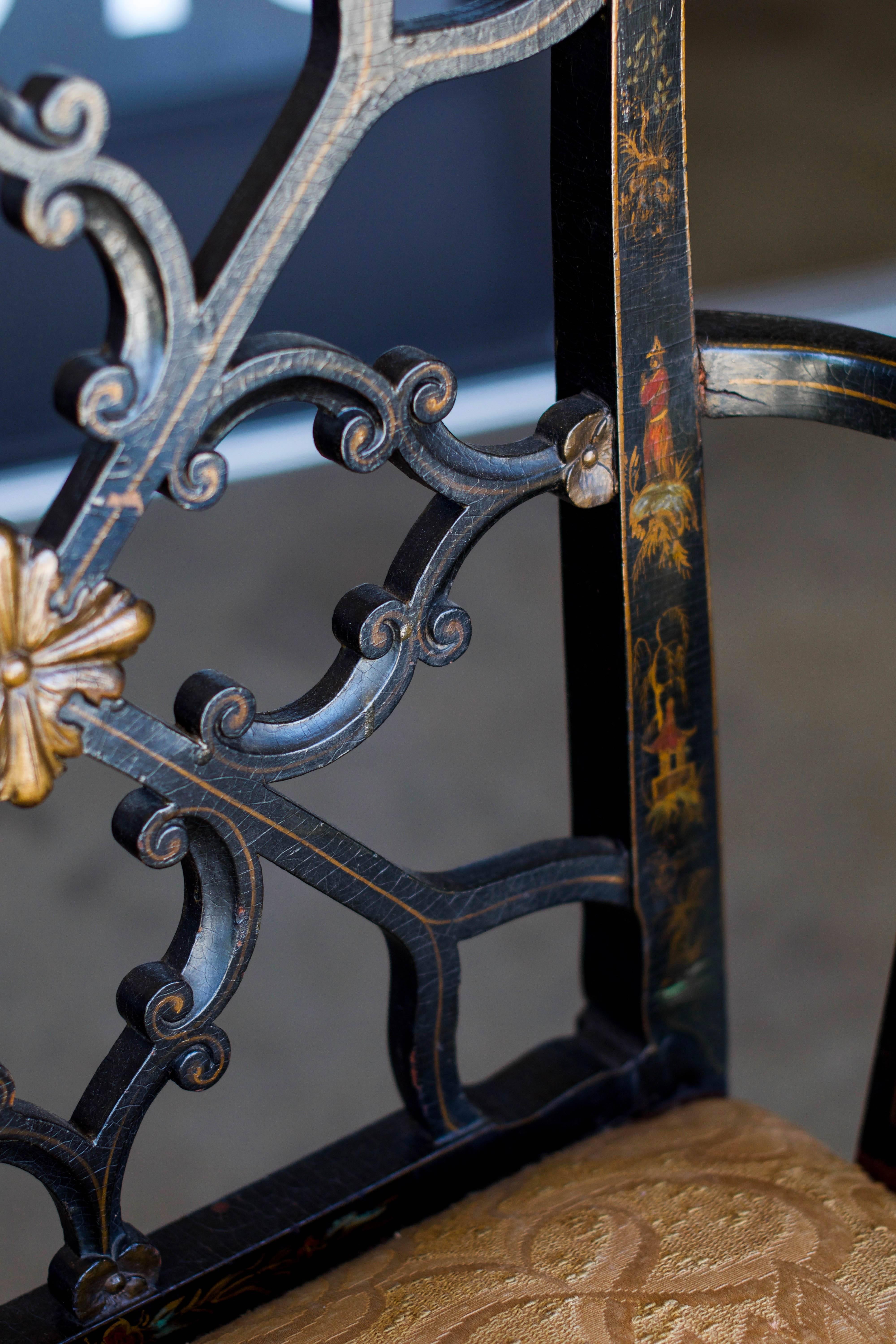 Ebony Chippendale Chairs with Gilding and Chinoiserie, 19th Century, Pair 2