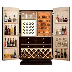 Humidor per sigari, bar e orologio in ebano, di Massimo de Munari, fatto a mano in Italia