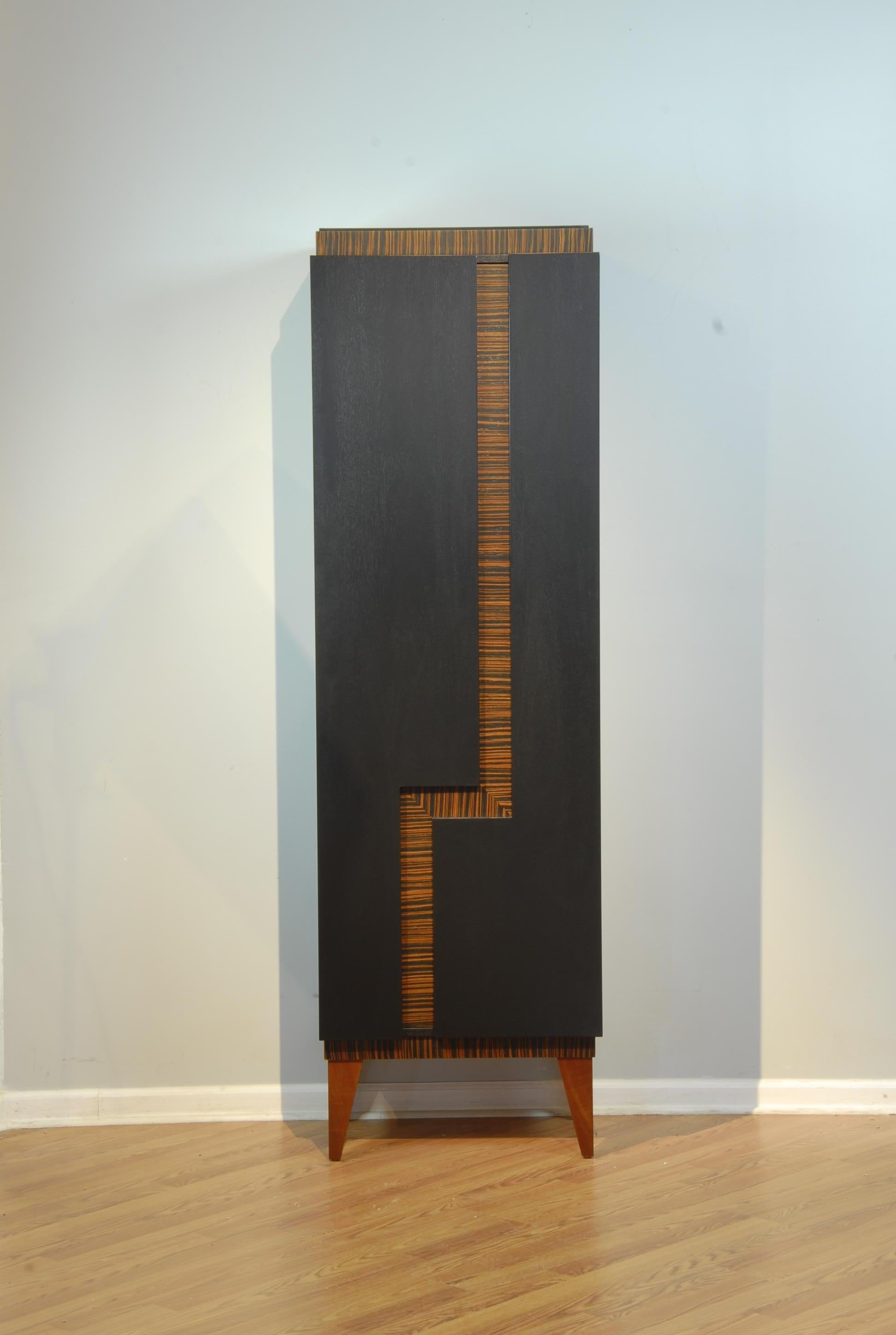 Modern Ebony Coronet Cabinet by Lee Weitzman, Jet Black Mahogany with Macassar Ebony For Sale