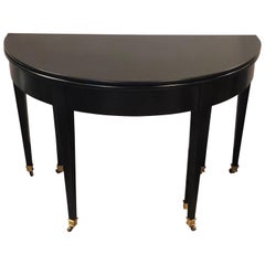 Ebony Demilune Card/Center or Dining Table, Hollywood Regency Attributed Jansen