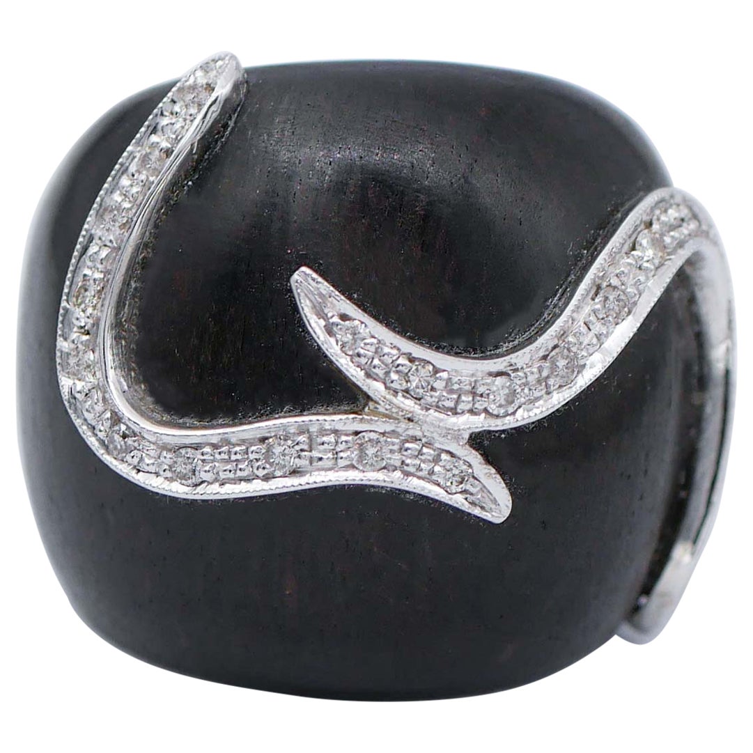 Ebenholz, Diamanten, 14 Karat Weißgold Bandring im Angebot