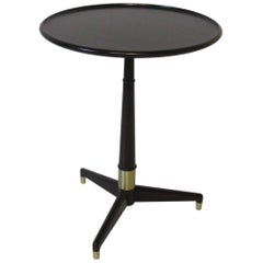 Ebony Finished with Brass Tri Pod Based Midcentury Side Table