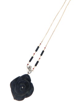 Ebony Flower Diamonds Onyx Rubies 14 Karat Yellow Gold Pendant Necklace