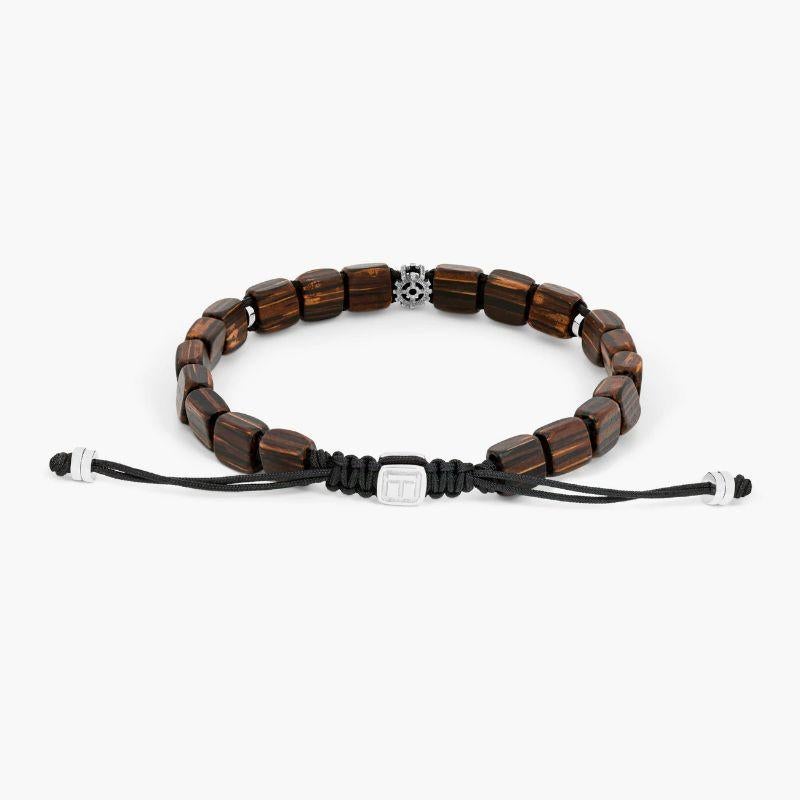 Pulsera de engranaje de ébano en macramé con plata rodiada, talla M en Nuevo estado para la venta en Fulham business exchange, London
