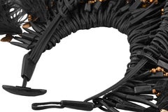 Ebony, Glass Beads, Gold Foil, Leather and Peacock Feathers Necklace
